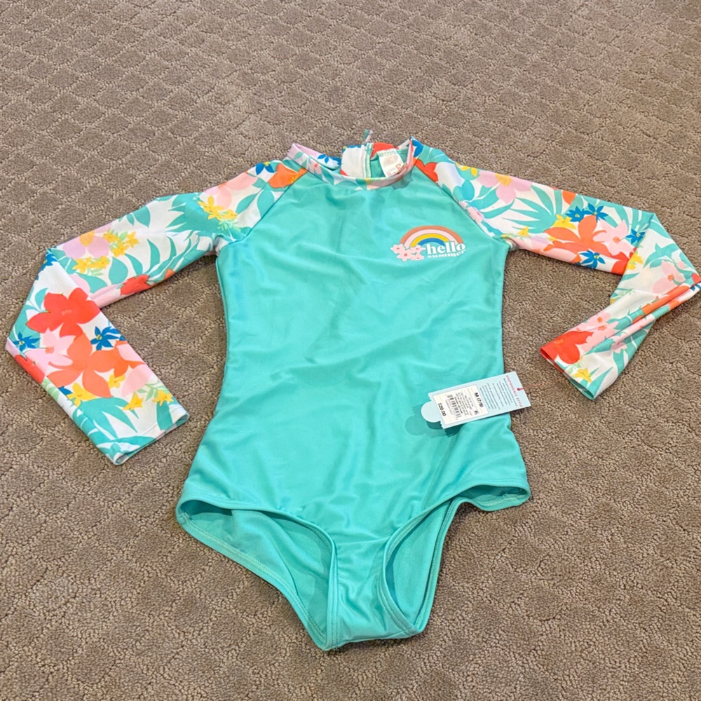 Cat & Jack Aqua Floral Long Sleeve Rashguard